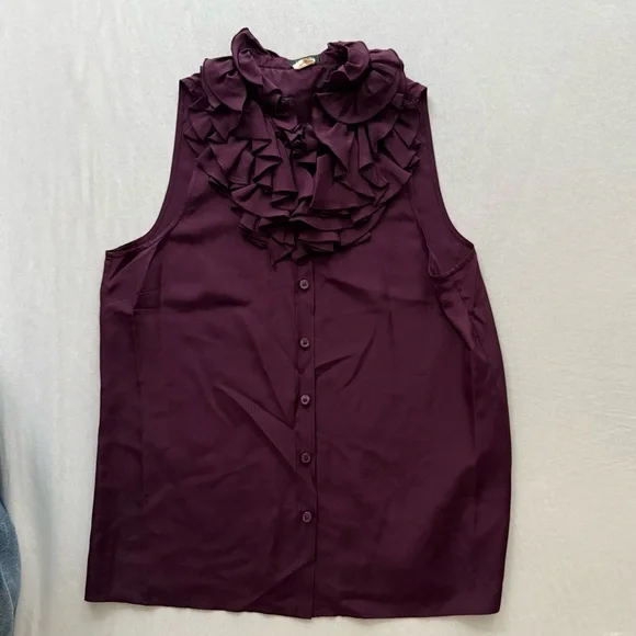 JCREW 100% Silk Rich Purple Ruffled Sleeveless Blouse - Picture 1 of 8